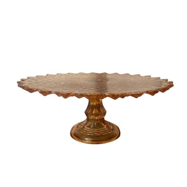 Westmoreland cake plate from the 60’s in the Diamond Sawtooth pattern, number 556, in the Golden Sunset color. The color...