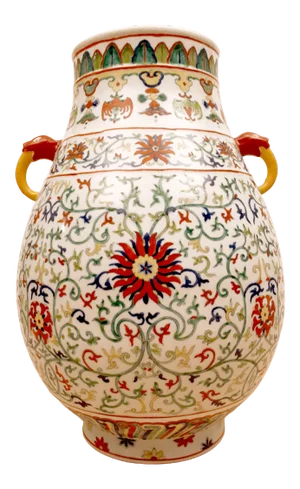 Early 20th Century Chinese Wucai Porcelain Floral Medallions Hu Form Vase