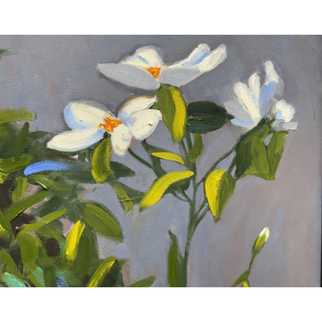 Here George focuses on yet another of his garden obsessions--the beautiful waxy petaled Camelia. The artist gathers the...