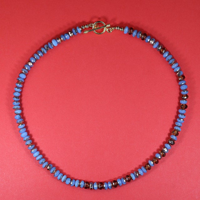 Ajd 17.5 Inch Copper Washed Blue Czech Glass Necklace With Toggle Clasp For Sale - Image 4 of 5