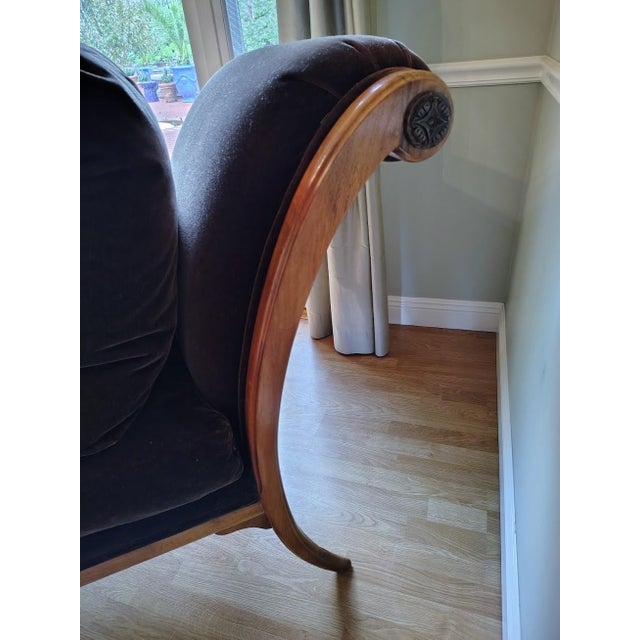 Textile Klismos Chaise in Brown Mohair For Sale - Image 7 of 16