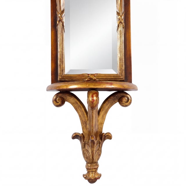 Neoclassical Theodore Alexander 62” Neoclassical Style Mahogany & Gilt Wall Mirror W/ Shelves Brackets For Sale - Image 3 of 7