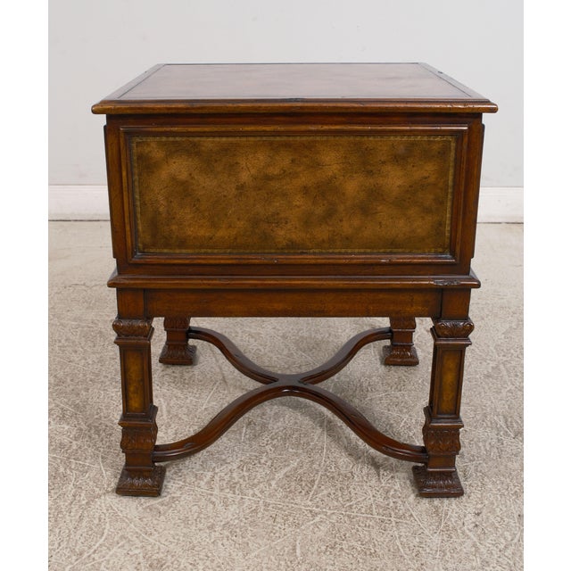 Theodore Alexander Leather Top Distressed Mahogany End Table For Sale In Philadelphia - Image 6 of 12