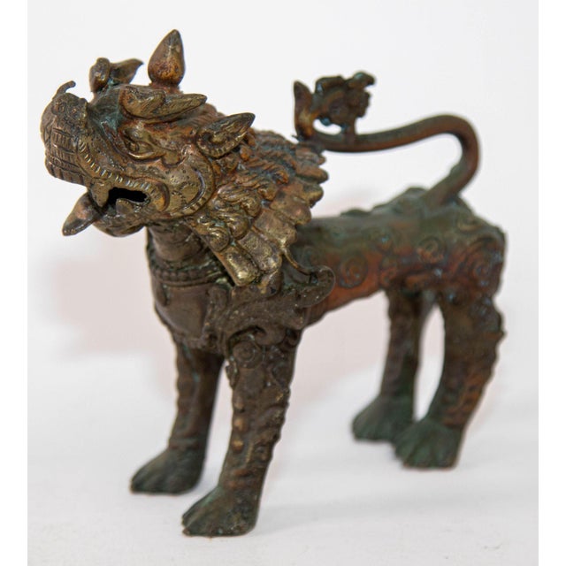 Asian Bronze Guardian Lion Sculpture 19th Century | Chairish
