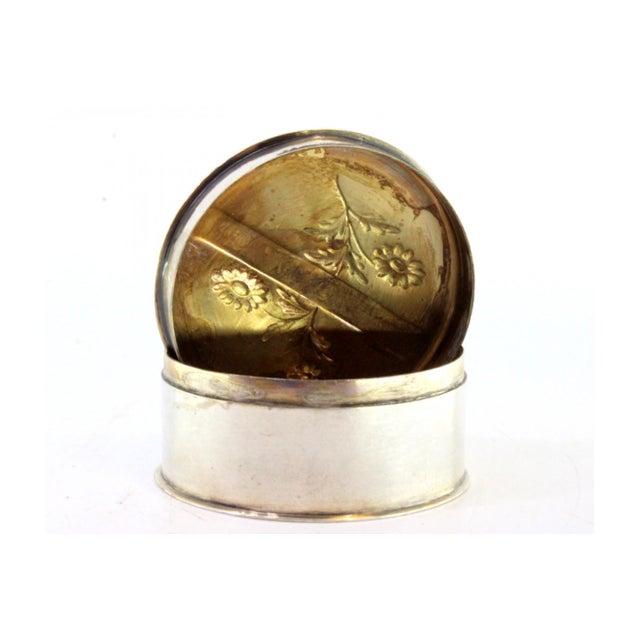 Metal Silver Box for Pins and Needles with Marigolds Embossed on the Removable Lid For Sale - Image 7 of 9