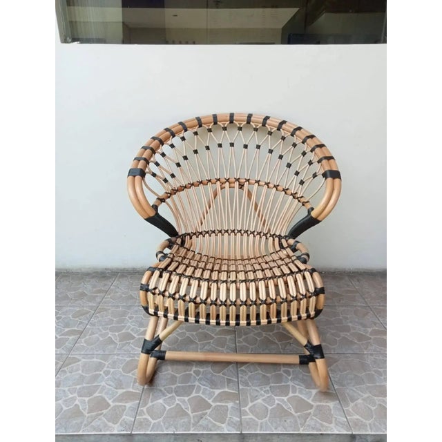 Wood Bamboo With Black Tie Side Chair For Sale - Image 7 of 9