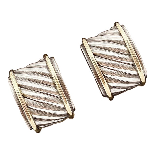 1990s David Yurman Authentic Estate Thoroughbred Cable Earrings 14k Gold + Silver, A Pair For Sale