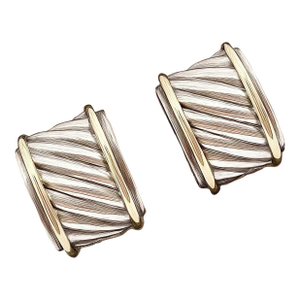 1990s David Yurman Authentic Estate Thoroughbred Cable Earrings 14k Gold + Silver, A Pair
