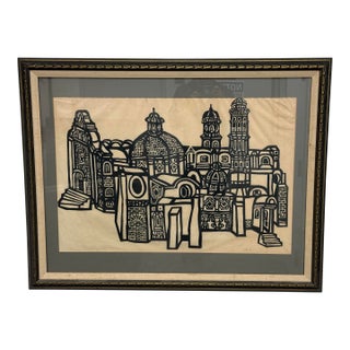 Arne Wolf Church in Fortin, Mexico Framed Wood Block Print, Circa 1962 For Sale