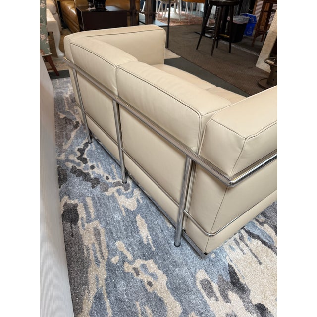Modern Classics Petite Corbusier Style Loveseat, Parchment For Sale In San Francisco - Image 6 of 12