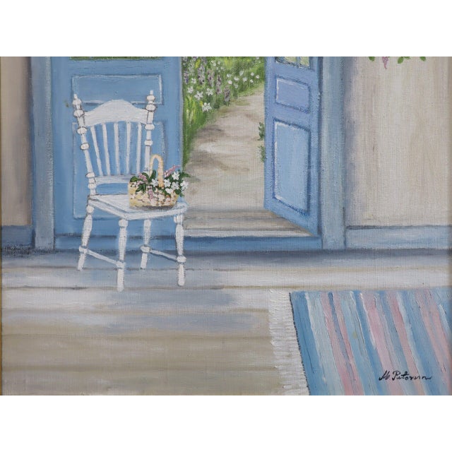 Mid-Century Modern 'Open Doors to Summer' Vintage Swedish Interior Scene Oil Painting, Framed For Sale - Image 11 of 14