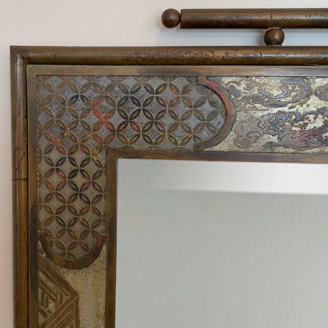 Metal 1960s Philip and Kelvin LaVerne "Chine Fret" Rare Mid-Century Modern Mirror, Signed For Sale - Image 7 of 9