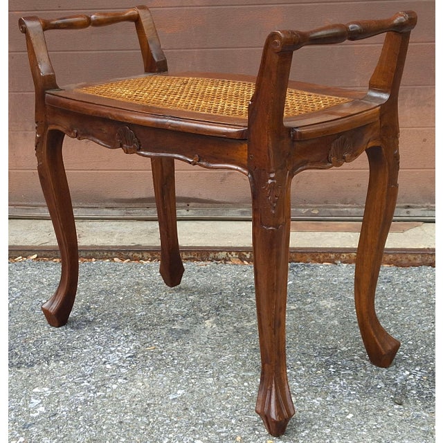 Mid 20th Century Refinished French Provincial Louis XV Style Walnut Bench With a Caned Seat For Sale - Image 10 of 14