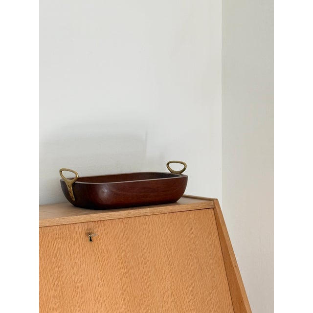Carl Auböck Vintage Wooden Brass Bowl by Carl Auböck for Werkstätte, Vienna, 1960s For Sale - Image 4 of 5