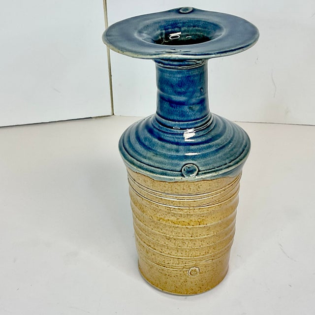 Ceramic Mid-Century Boho Chic Americana Folk Art Hand-Thrown Pottery Studio Vase, Artist Signed For Sale - Image 7 of 11