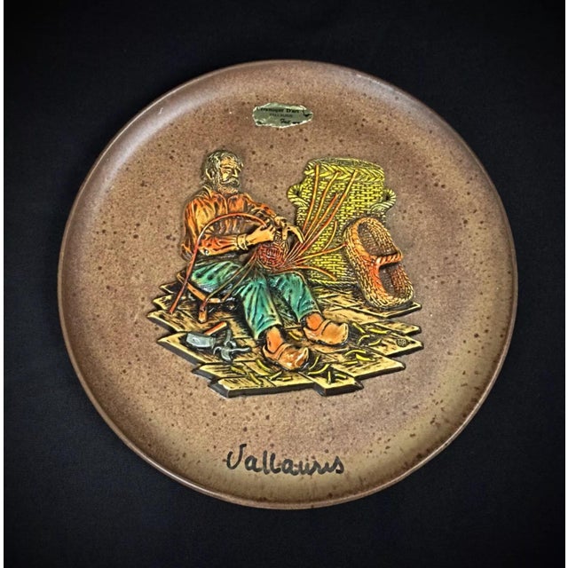 Mid 20th Century Vintage Vallauris Ceramic Plate With "Weaver" Bas-Relief For Sale - Image 5 of 9