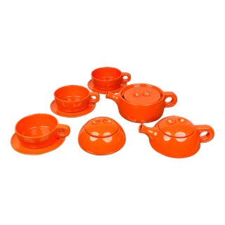 Orange Ceramic Tea Set by Liisi Beckmann for Gabbianelli, Italy, 1960s, Set of 6 For Sale