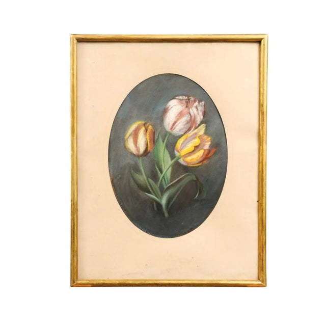 French French 19th Century Pastel Still-Life Painting Depicting a Bouquet of Tulips For Sale - Image 3 of 10