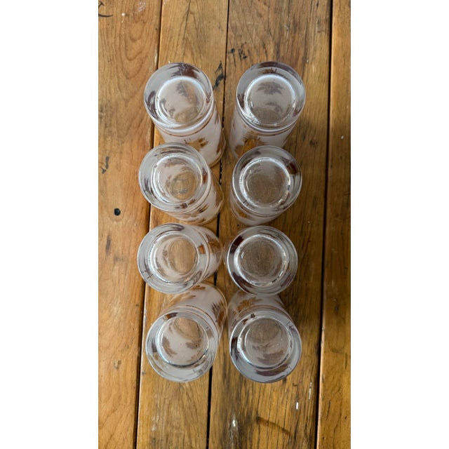 Mid-Century Modern Mid-Century Modern Libby “Golden Foliage”Frosted Highball Glasses and Caddy Set of 8 For Sale - Image 3 of 11