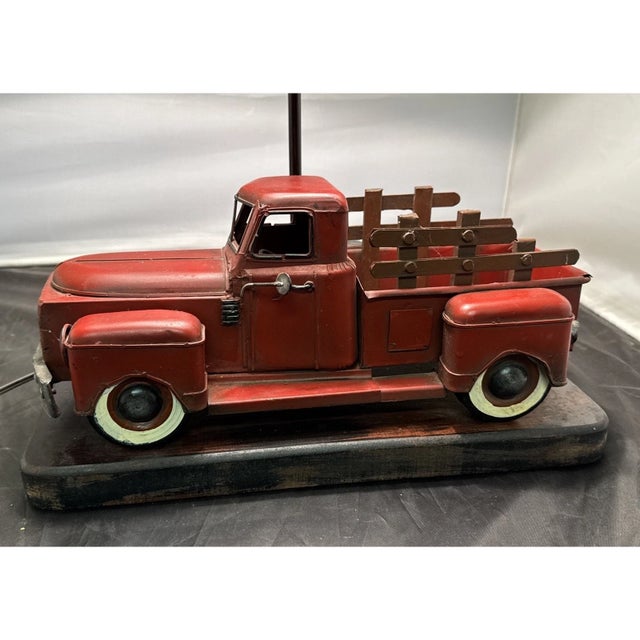 Pottery Barn 1990s Pottery Barn Red Vintage Ford Style Pick Up Truck Metal Table Lamp Discontinued For Sale - Image 4 of 13