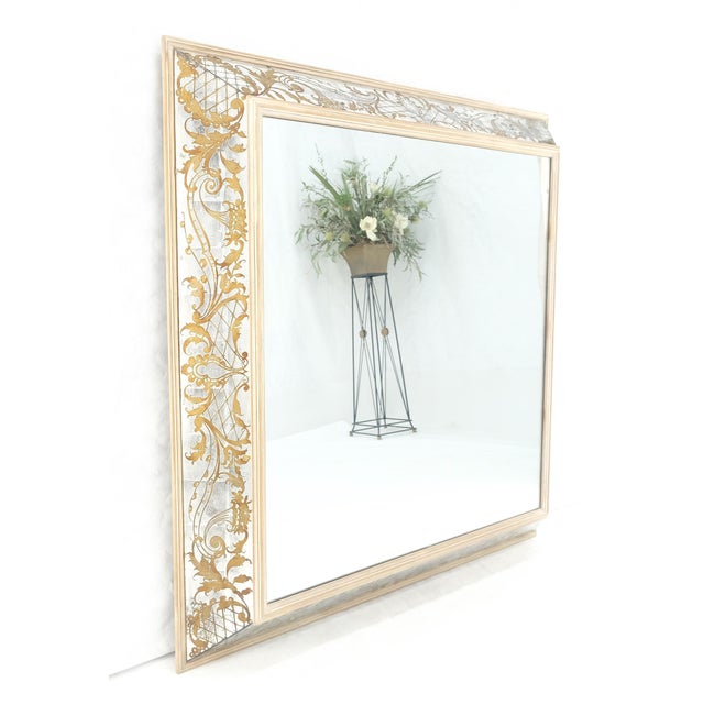 Hollywood Regency Fine Large 48" Square Convex Shape Reverse Painted Frame Italian Wall Mirror For Sale - Image 3 of 12