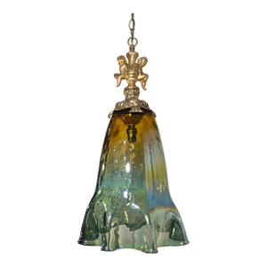 Large Art Glass Fazzoletto Green Amber Cherub Pendant Light
