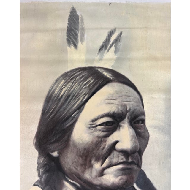 1970s Vintage Orig. Chief Sitting Bull Indian Tatanka Iyotanka Oil Painting Portrait For Sale - Image 5 of 8