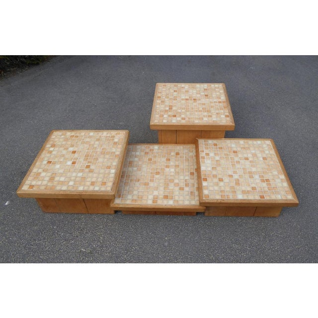 Modular Pink Mosaic and Inlaid Oak Coffee Table, 1960s, Set of 4 For Sale - Image 12 of 18