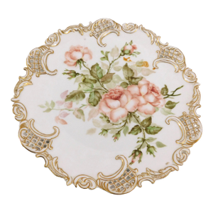1930s Leonard Vienna Austria White Plate With Pink Flowers and Reticulated Rim