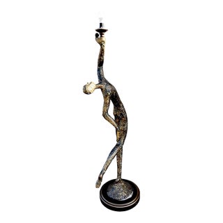 Mid 20th Century Sculptural Figural Floor Lamp in the Style of Giacometti, 70” For Sale