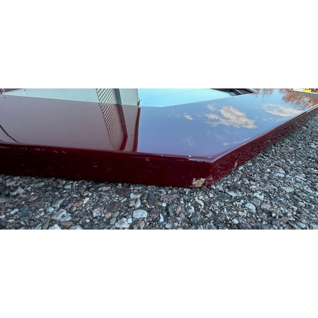 Paint Octagonal Red Lacquered Mirror by Jean Claude Mahey, 1970s For Sale - Image 7 of 12