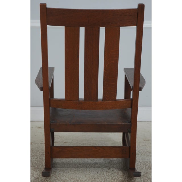 Stickley Stickley Antique Mission Style Oak Leather Seat Rocking Chair For Sale - Image 4 of 18