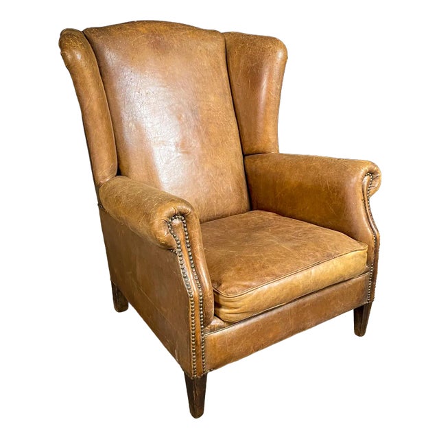 Vintage Wingback Armchair from Schaapsleeren For Sale