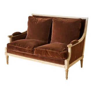 French Louis XVI Style Painted Velvet Settee Canapé For Sale
