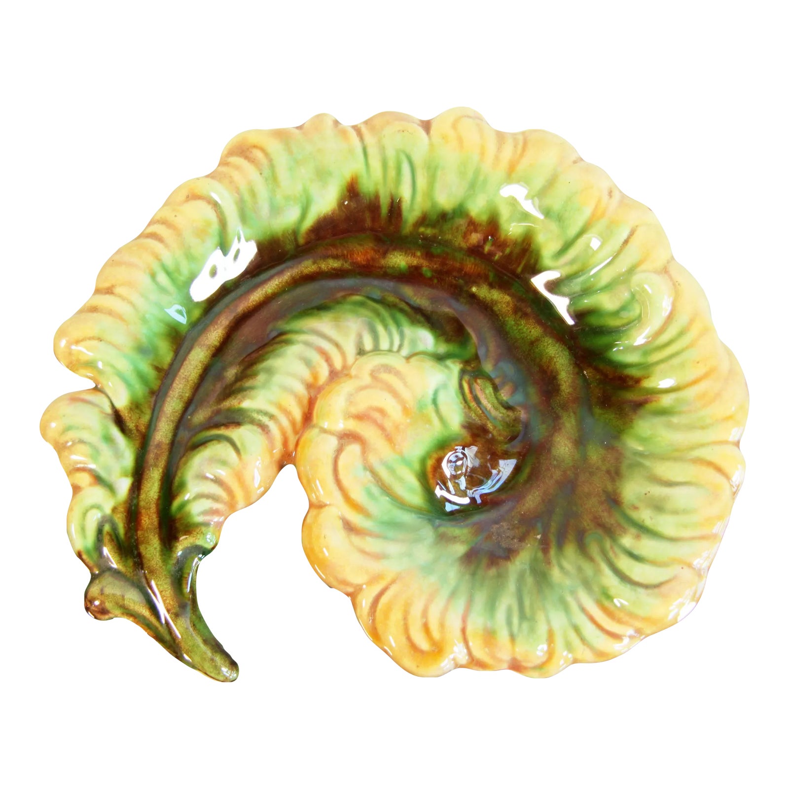 Vintage Majolica Fleur De Plume Trinket Dish Catchall