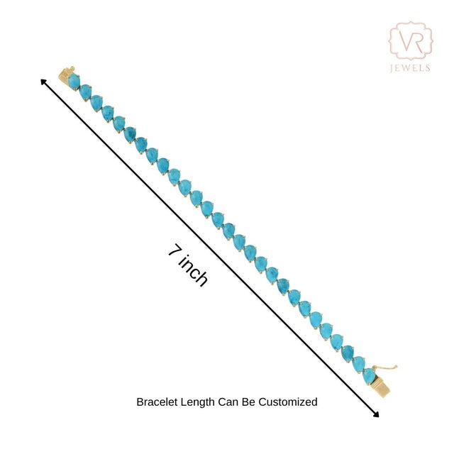 Handcrafted 18k Gold 16.14ct Pear Turquoise Tennis Bracelet 7 Inches by VRJewels For Sale - Image 11 of 16