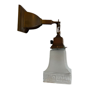 1920s Craftsman Wall Sconce With Frosted Greek Key Shade