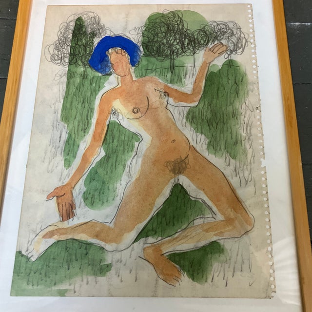 Original approx 9 x 12 pencil drawing/Watercolor on paper from notebook Laid down on mat board unsigned (still shows the...