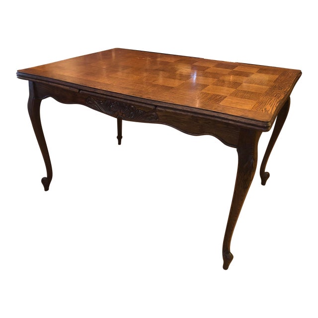Vintage Parquet Top Refectory Table For Sale