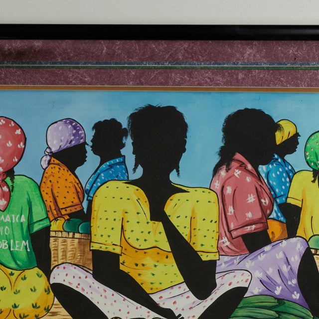 Folk Art Vintage Jamaican Folk Art Painting of a Market With Figures and Fruit by C. Pearson For Sale - Image 3 of 10
