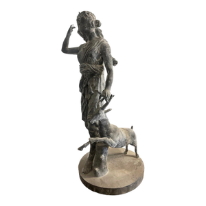 Classical Cast Iron Statue of Diana the Huntress With Stag