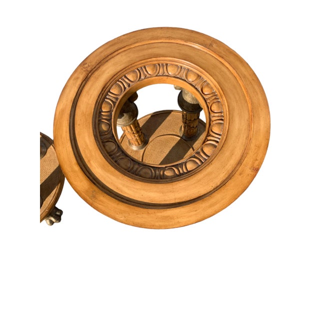 Wood Pair of Round Dining Room Table Pedestal With Elephant Heads and Feets. For Sale - Image 7 of 8