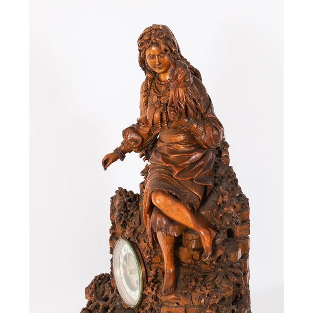 Antique Swiss Black Forest Carved Linden Wood Clock, 1890s For Sale - Image 14 of 18