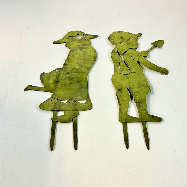 1950s Vintage Arts & Crafts Rustic European French Garden Ornaments, Kid Silhouettes - A Pair. For Sale - Image 6 of 15