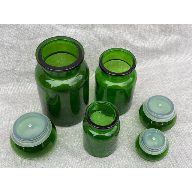 Mid 20th Century Vintage Apothecary Jar Set Green Glass Belgium For Sale - Image 5 of 13