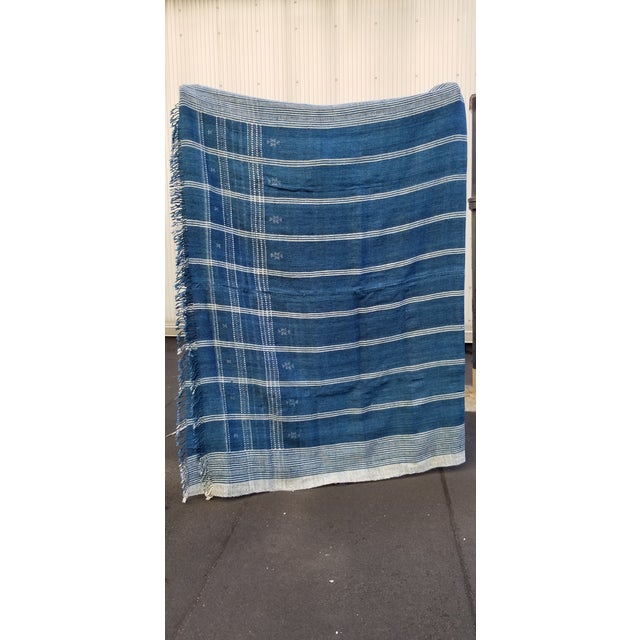 Deep Peacock Blue Throw: Hand woven in Kutch, organic tribal throw. Soft decadent silk and wool throw with geometric...