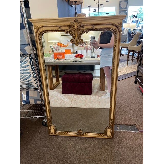 Contemporary Vintage Cream & Gold Wooden Mirror For Sale - Image 3 of 7