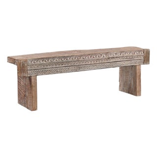 Indian Carved Front Rustic Teakwood Bench For Sale