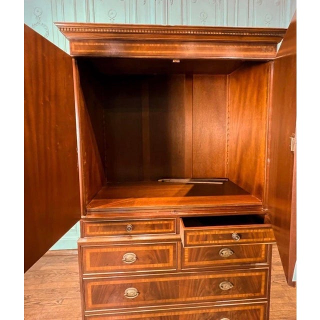 Beautiful Antique English 19th Century, George III Mahogany Linen Press with 6 Drawers. Still has tags from Britannia...