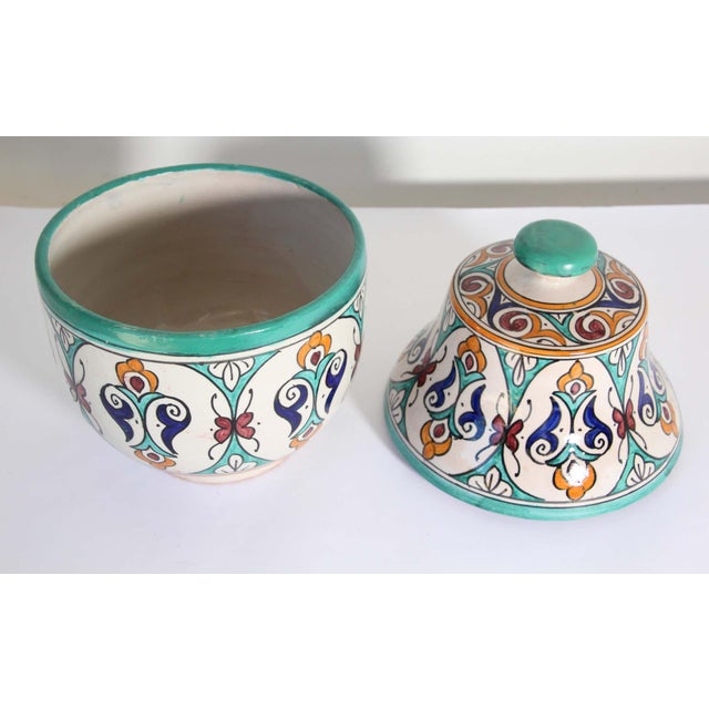 Islamic Glazed Moorish Ceramic Covered Jar Handcrafted in Fez Morocco For Sale - Image 3 of 15